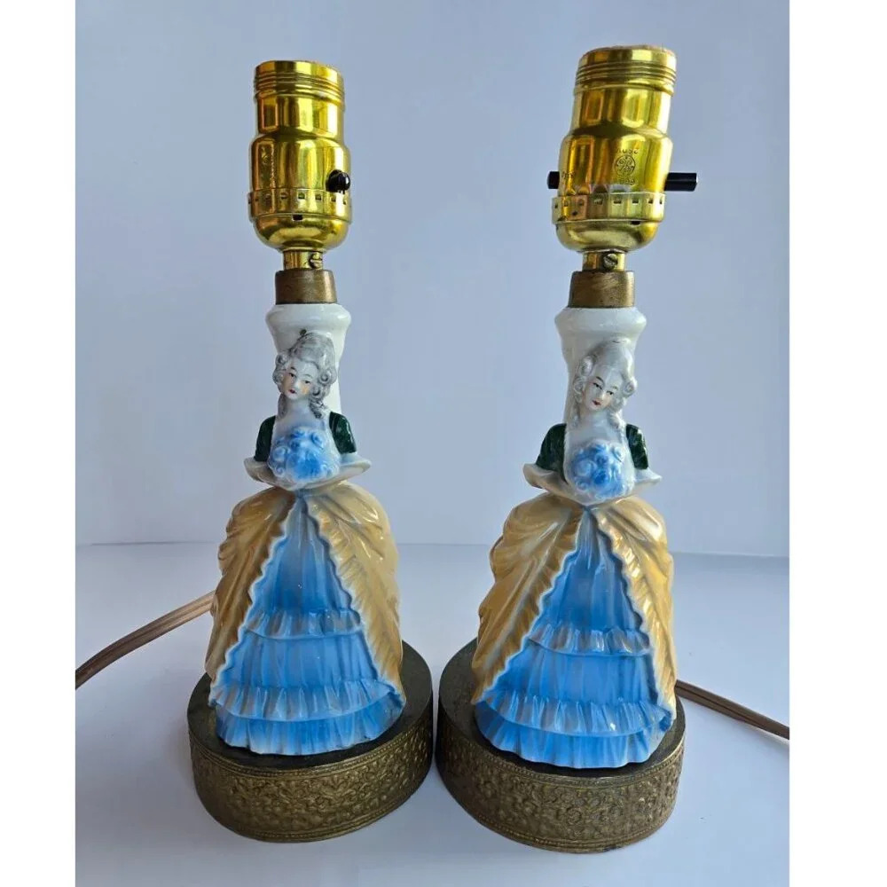 Vintage  Victorian Lady Porcelain Lamps - Set of 2 - Elegant, Antique Charm